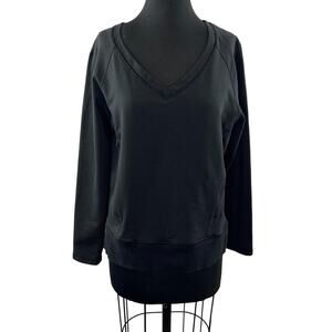 LULULEMON Black After Asana Long Sleeve V-Neck Pullover Sweatshirt w/ Pockets